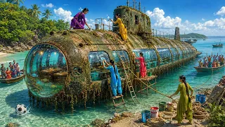 🌊 Village Girls Found 1000 FT Abandoned Submarine 😱 Turned It a Restaurant ❤️ | #submarine #village