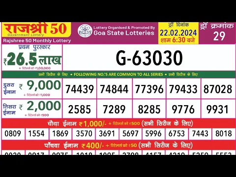 Download MP3 Rajshree 50 Monthly Lottery 06:30 PM Result 22/02/2024 | rajshree monthly lottery live results