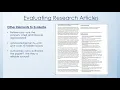 Lecture 15 Evaluating Research Articles