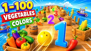 🎳🌈 Bowling Ball Smashes Kinetic Sand Sea Adventure! Learn Vegetables, Colors & Numbers