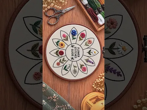 12 embroidery flowers tutorial🪡 #embroidery #art #shorts