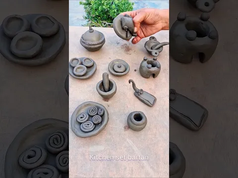 मिट्टी से नया डिजाइन Kitchen set बार्टन बनाना सिखे/How to make miniature kitchen set with clay
