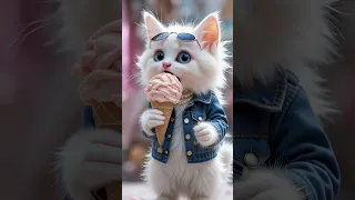 قطة كيوت بالذكاء الاصطناعي تستمتع بتناول المثلجات قطط Cat Funny Cute Funnycats Kids Kitten 