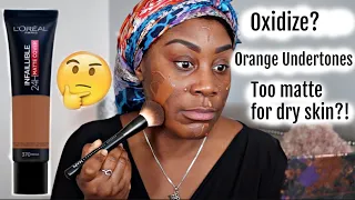 NEW L oreal Infallible MATTE COVER foundation 370 MOCHA TESTING ON DRY SKIN DARK SKIN