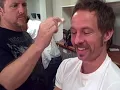The butcher from TBS 10 Items or Less behind the scenes
