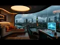 Rain Over the River Thames, 2038 London Rainy Neon Ambience