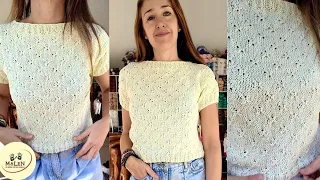 Blusa Rombos tejida a dos agujas palillos con un punto hermoso, tutorial paso a paso! Remera, polera