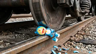 π Train Crushes Doraemon Toy ππ₯ | Ultimate Toy Destruction Experiment | Satisfying Slow Motion