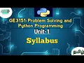 Problem solving and python programming syllabus in tamil GE3151 Anna university reg-2021