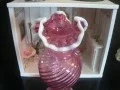 Fenton Cranberry White Ruffled Fluted Rim Glass Flower Table Vase