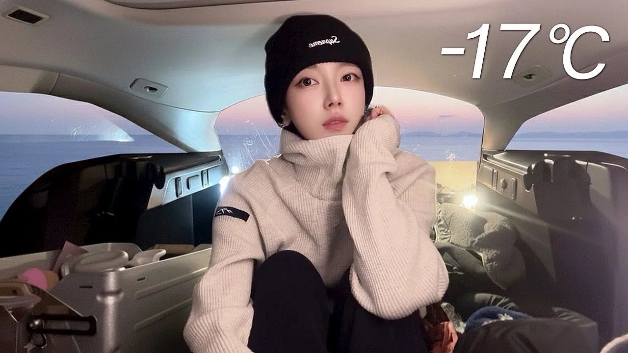 🚙⛺️ –17°C｜강풍주의보 바다 앞 24시간 솔로 차박 캠핑｜차박 텐트는 버틸 수 있을까? 썸네일