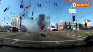 Ukraine Dashcam captures missile falling in Kyiv traffic