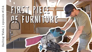 This is officially the first piece of furniture on our once WRECKED SAIL BOAT — Sailing Yabá #114