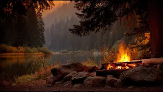 Cozy Lakeside Campfire in the Mountains Soothing Fall Nature Ambience for Calm Evenings
