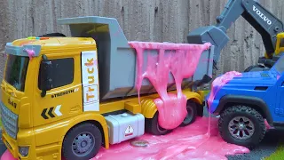 Toy Truck Excavator Play with Slime