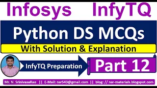 InfyTQ Python DS MCQs InfyTQ 2023 Python MCQS Python MCQs Solution Explanation Part-12