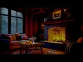 Nighttime Thunderstorm Haven - Fireside Comfort with Rain, Fireplace and Sleeping Cat