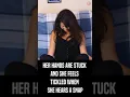 Stuck to any surface her hands touch and tickled when she hears a snap