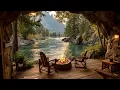 Download Lagu Cozy Riverside Porch Summer Morning | Peaceful Nature Sounds Ambience \u0026 Firepit Relaxation
