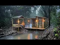 Lagu Camping hujan deras || Membangun shelter bambu di pinggir sungai