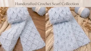 Double side pattern scarf crochet tutorial.Four-leaf clover and diamond patterns cozy scarf.