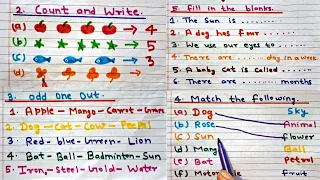 Worksheet for practice | match the following | write odd one out | count and write/fill in the blank