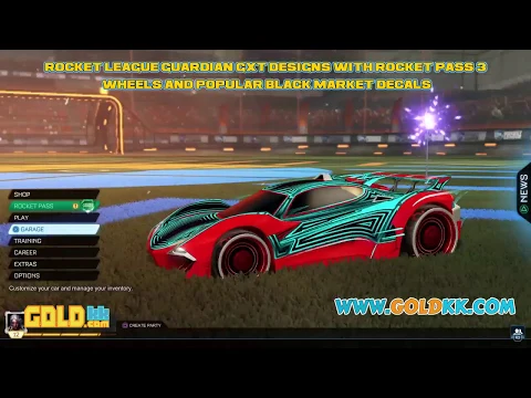 Painted Rocket League Guardian GXT Car Designs With Rocket Pass 3 Wheels and Popular Black Market Decals