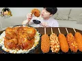 Download Lagu ASMR MUKBANG | Crispy Fried Chicken, fire noodles, Crunchy Corn Dog recipe ! eating