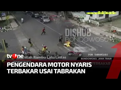 Detik-detik Motor Terbakar Usai Tabrakan di Pertigaan Tamansari Bondowoso, Pengendara Nyaris Tewas