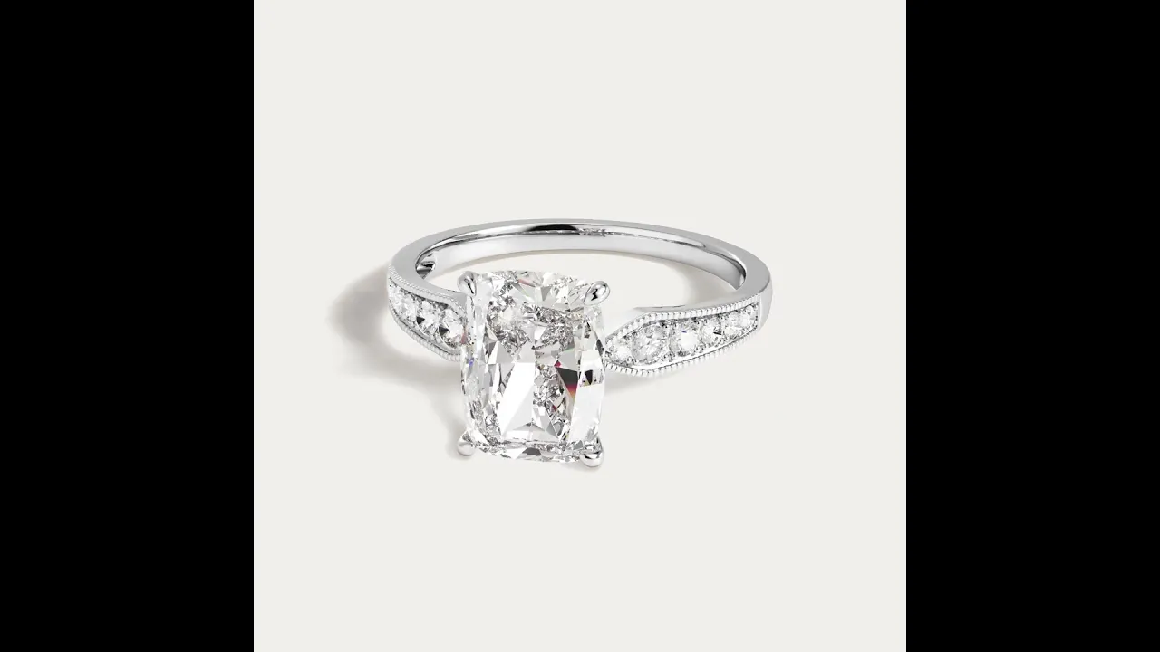 Muriel丨Elongated Cushion Lab Diamond Twisted Split Shank Milgrain Pavé Engagement Ring