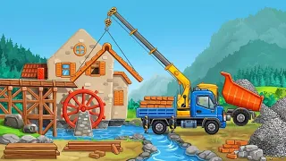 TRUK PENGANGKUT PASIR DAN TRUK DEREK MEMASANG ATAP GENTENG RUMAH | GO KIDS INDONESIA
