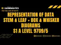 S1 REPRESENTATION OF DATA STEM LEAF BOX WHISKER DIAGRAMS ALEVELS MATHS 9709