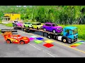 Lagu Flatbed Truck McQueen | Transportation with Truck - Pothole vs Car # 36| BeamNG.Drive Gameplay
