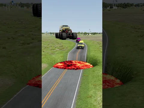 Monster Cargo Van vs Big Lava Pit - BeamNG.Drive