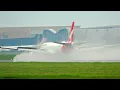 Lagu Mantap .. Semburan Air Pesawat Qantas Australia Airbus A330 Di Runway 25L Bandara Soekarno Hatta