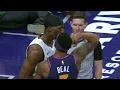 Bradley Beal and Bam Adebayo have a flex off after foul and makes ref laugh