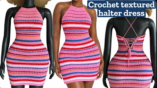 Crochet lemon peel stitch textured halter dress tutorial 