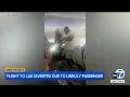 Unruly passenger yelling racist slurs restrained by man during flight to LA