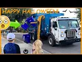 Truck or Treat Kids Follow Recycle Truck At Halloween