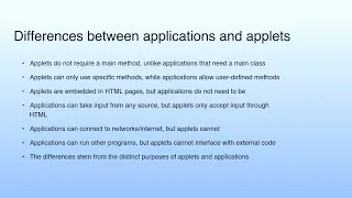 Differences between applications and applets Lecture 05 Java Applet Programming