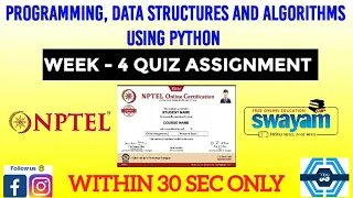 Programming Data Structures And Algorithms Using Python - NPTEL WEEK 4 QUIZ ASSIGNMENT SOLUTION