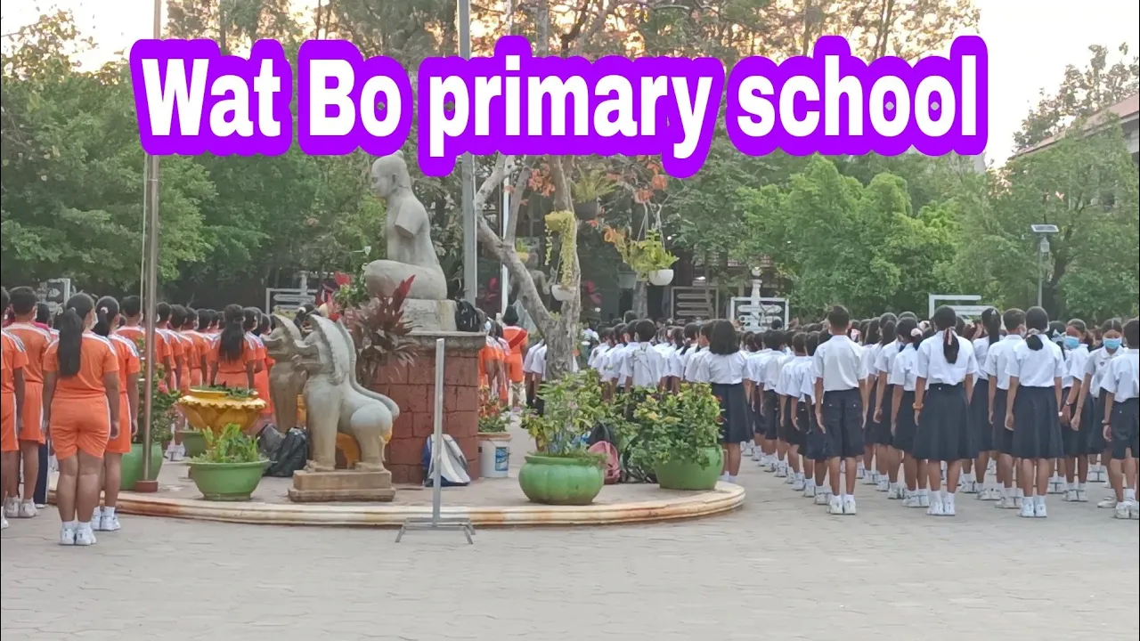 សាលាបឋមសិក្សា វត្តបូព៌ _Wat Bo primary school អរុណសួស្តី តម្រង់ជួរគោរពទង់ជាតិពេលព្រឹកថ្ងៃសុក្រ