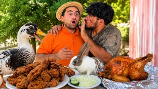 A poor boy trying to save his friend's rabbit 🪿🐇😳