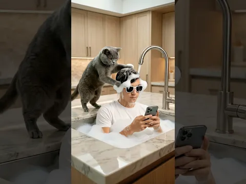 Кот МОЕТ ГОЛОВУ Адаму! 🐱🧼 Самый странный АСМР #ИИ