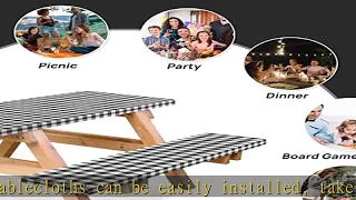 RNOONY Vinyl Fitted Picnic Table Cover with Bench Covers and Bag Outdoor Waterproof Picnic Tablecl