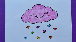 تعليم الرسم للأطفال رسم سحابة كيوت للأطفال رسم سحابة تمطر رسم قلوب رسم سهل للأطفال Drawing Art 