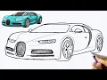 How to Draw Bugatti Chiron Easy Luxury Car Drawing Tutorial Step by Step Supercar Sketch