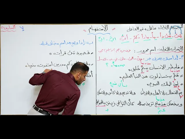 ⁣مادة اللغة العربية للصف السادس الاعدادي : اعراب اسماء الاستفهام