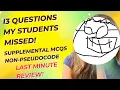 AP CSP review - 13 questions that my students missed on supplemental MCQs non-pseudocode