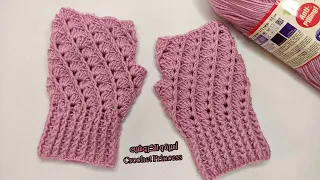 جوانتى قفاز كروشيه بدون اصابع سهل جدا للمبتدئين Crocheted Fingerless Gloves 